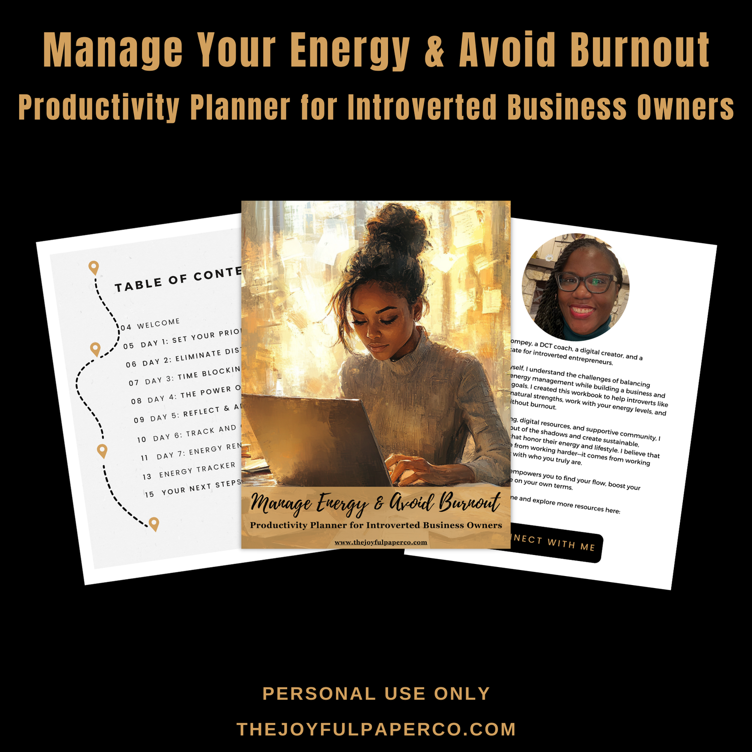 The Introvert’s Productivity Flow Workbook is a 7-day energy management guide designed for introverted entrepreneurs who want to boost focus, avoid burnout, and work smarter. This PDF digital planner includes daily prompts, an energy tracker, and guided exercises to help users create a sustainable productivity system. Ideal for small business owners, freelancers, and creatives looking to optimize their workflow!